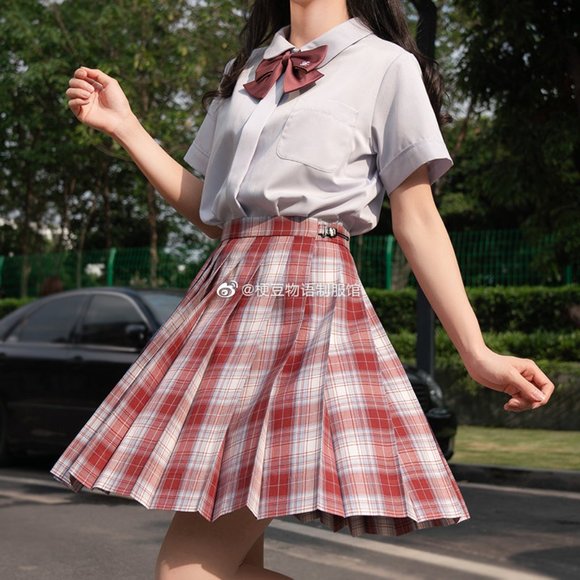 Cute Red Plaid Pleated Skirt JK Japanese School Uniform Kawaii Girl - Picture 6 of 7